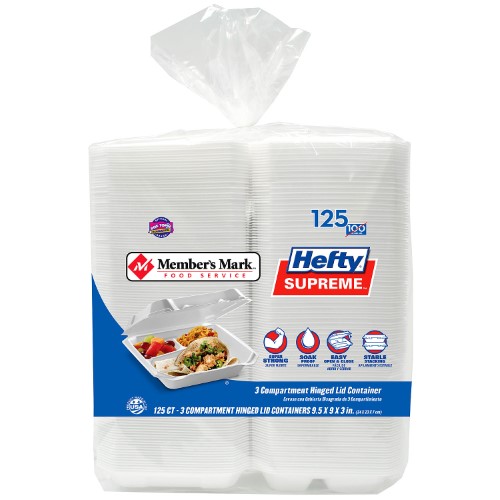 Hefty Supreme Foam 3 Compartment HLC (125 Ct.) - Bellso
